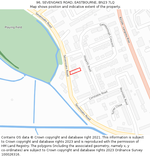 96, SEVENOAKS ROAD, EASTBOURNE, BN23 7LQ: Location map and indicative extent of plot