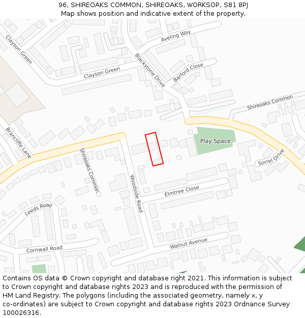 96, SHIREOAKS COMMON, SHIREOAKS, WORKSOP, S81 8PJ: Location map and indicative extent of plot