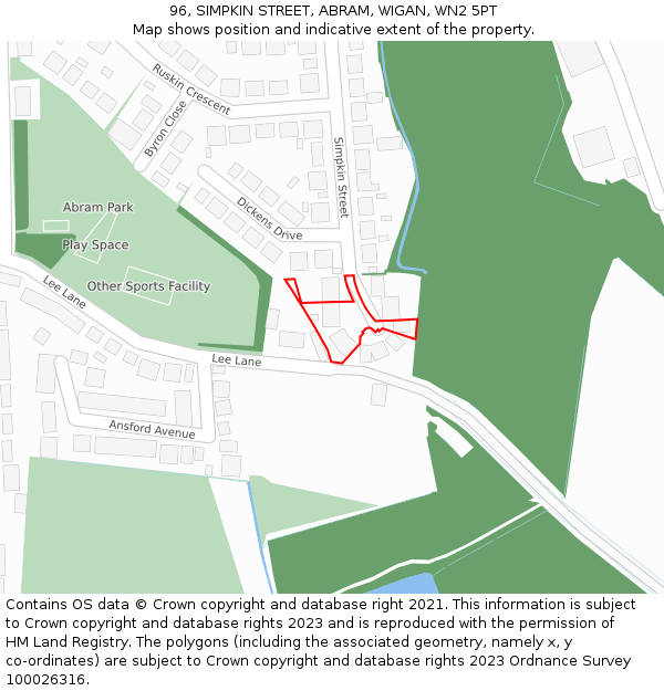 96, SIMPKIN STREET, ABRAM, WIGAN, WN2 5PT: Location map and indicative extent of plot