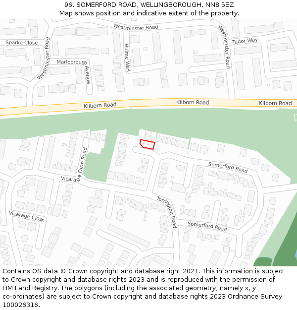 96, SOMERFORD ROAD, WELLINGBOROUGH, NN8 5EZ: Location map and indicative extent of plot