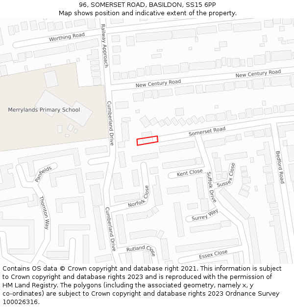 96, SOMERSET ROAD, BASILDON, SS15 6PP: Location map and indicative extent of plot