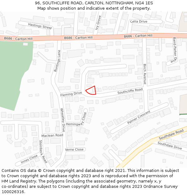 96, SOUTHCLIFFE ROAD, CARLTON, NOTTINGHAM, NG4 1ES: Location map and indicative extent of plot