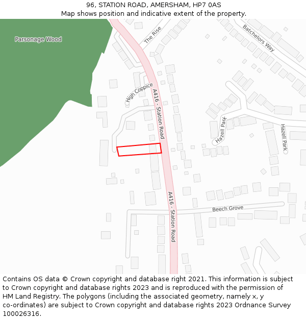 96, STATION ROAD, AMERSHAM, HP7 0AS: Location map and indicative extent of plot