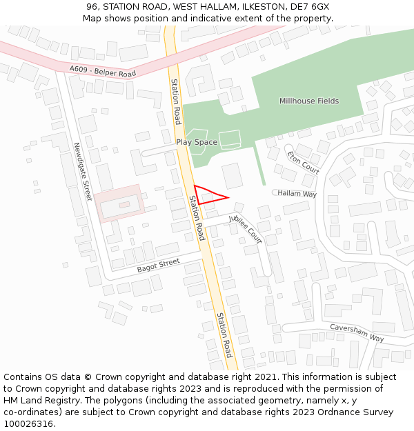 96, STATION ROAD, WEST HALLAM, ILKESTON, DE7 6GX: Location map and indicative extent of plot