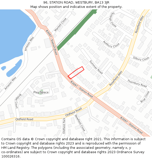 96, STATION ROAD, WESTBURY, BA13 3JR: Location map and indicative extent of plot