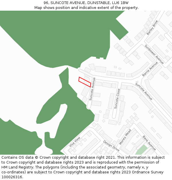 96, SUNCOTE AVENUE, DUNSTABLE, LU6 1BW: Location map and indicative extent of plot