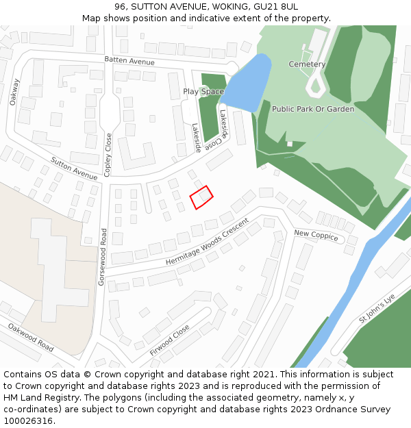 96, SUTTON AVENUE, WOKING, GU21 8UL: Location map and indicative extent of plot