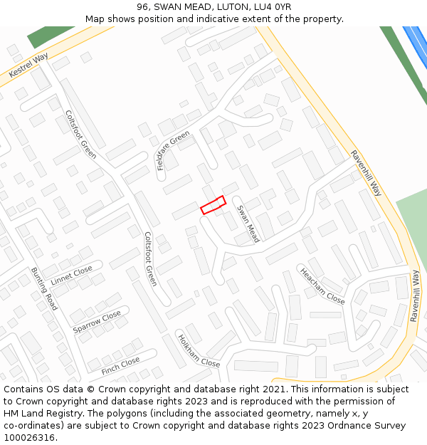 96, SWAN MEAD, LUTON, LU4 0YR: Location map and indicative extent of plot