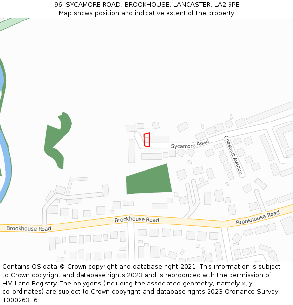 96, SYCAMORE ROAD, BROOKHOUSE, LANCASTER, LA2 9PE: Location map and indicative extent of plot