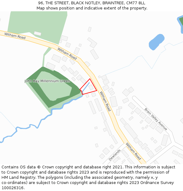 96, THE STREET, BLACK NOTLEY, BRAINTREE, CM77 8LL: Location map and indicative extent of plot