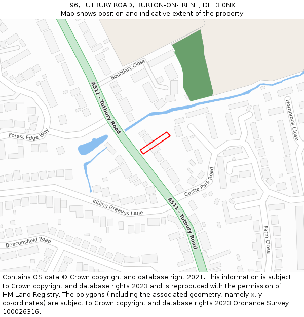 96, TUTBURY ROAD, BURTON-ON-TRENT, DE13 0NX: Location map and indicative extent of plot