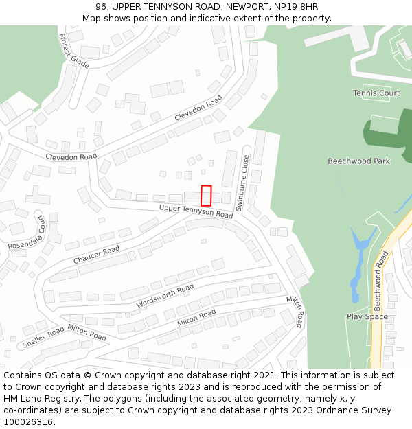 96, UPPER TENNYSON ROAD, NEWPORT, NP19 8HR: Location map and indicative extent of plot