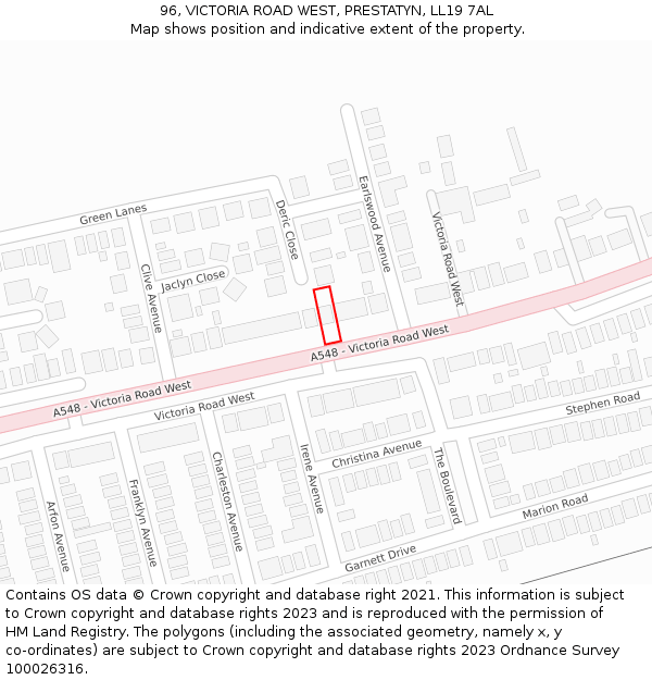 96, VICTORIA ROAD WEST, PRESTATYN, LL19 7AL: Location map and indicative extent of plot