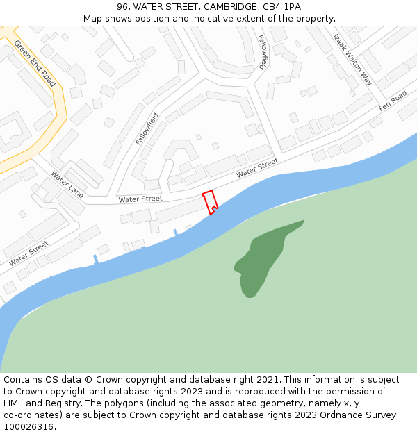 96, WATER STREET, CAMBRIDGE, CB4 1PA: Location map and indicative extent of plot