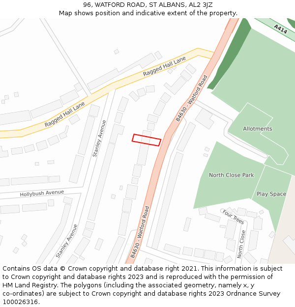 96, WATFORD ROAD, ST ALBANS, AL2 3JZ: Location map and indicative extent of plot