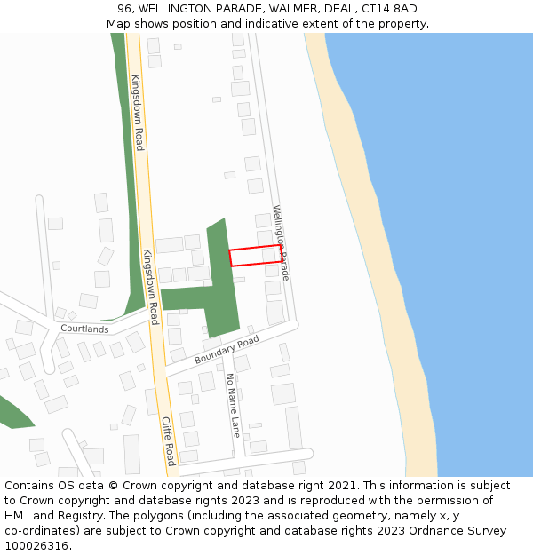 96, WELLINGTON PARADE, WALMER, DEAL, CT14 8AD: Location map and indicative extent of plot