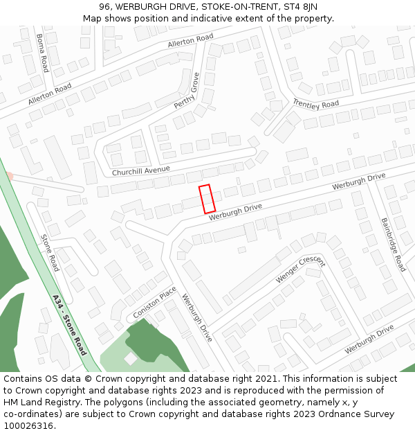 96, WERBURGH DRIVE, STOKE-ON-TRENT, ST4 8JN: Location map and indicative extent of plot