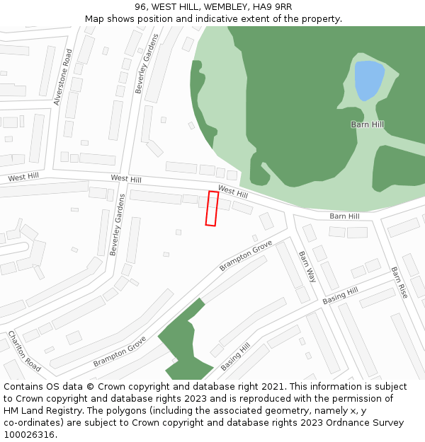 96, WEST HILL, WEMBLEY, HA9 9RR: Location map and indicative extent of plot