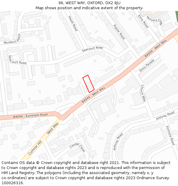 96, WEST WAY, OXFORD, OX2 9JU: Location map and indicative extent of plot