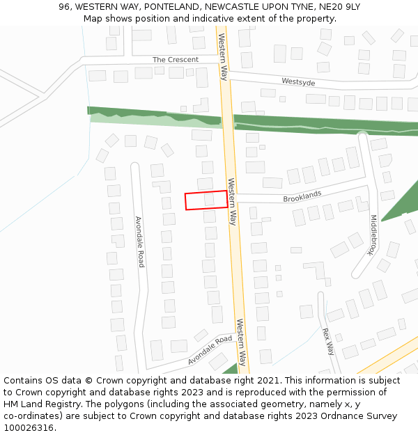 96, WESTERN WAY, PONTELAND, NEWCASTLE UPON TYNE, NE20 9LY: Location map and indicative extent of plot