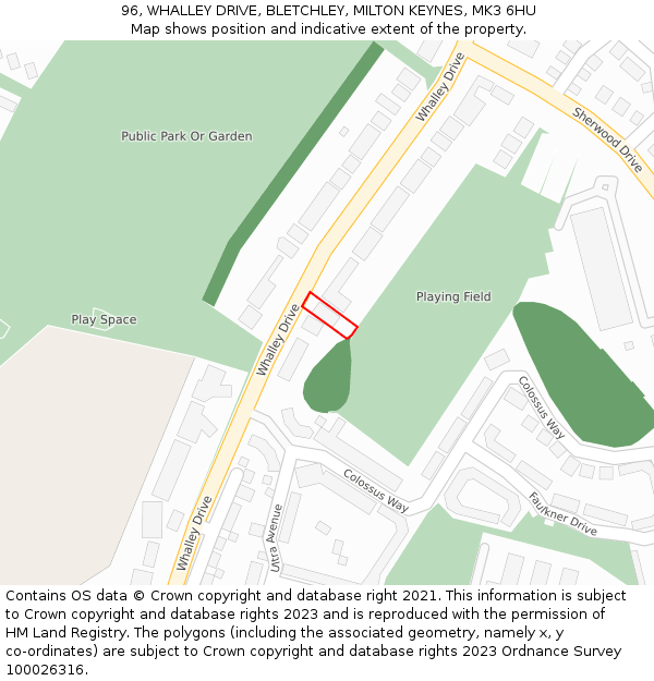 96, WHALLEY DRIVE, BLETCHLEY, MILTON KEYNES, MK3 6HU: Location map and indicative extent of plot