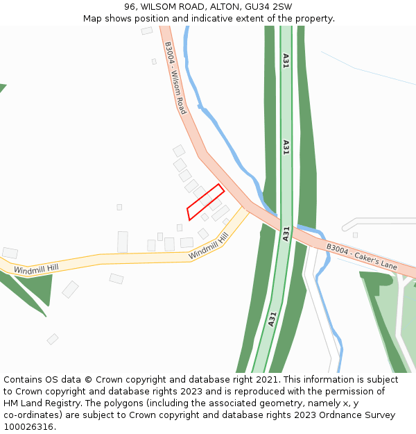 96, WILSOM ROAD, ALTON, GU34 2SW: Location map and indicative extent of plot