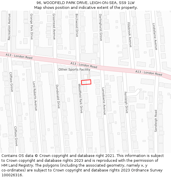 96, WOODFIELD PARK DRIVE, LEIGH-ON-SEA, SS9 1LW: Location map and indicative extent of plot