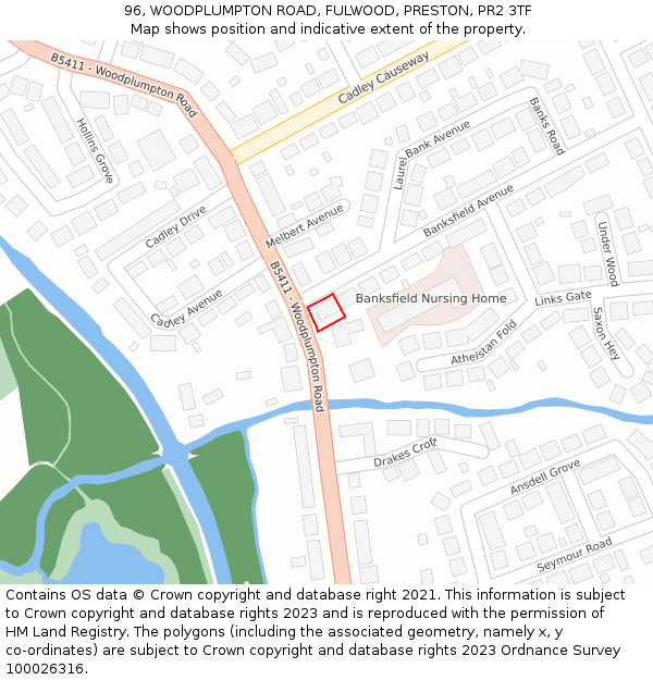 96, WOODPLUMPTON ROAD, FULWOOD, PRESTON, PR2 3TF: Location map and indicative extent of plot