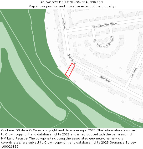 96, WOODSIDE, LEIGH-ON-SEA, SS9 4RB: Location map and indicative extent of plot