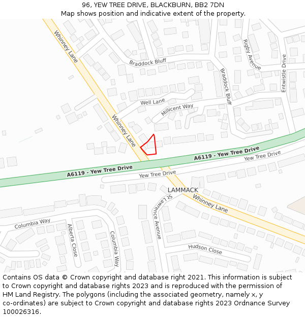 96, YEW TREE DRIVE, BLACKBURN, BB2 7DN: Location map and indicative extent of plot