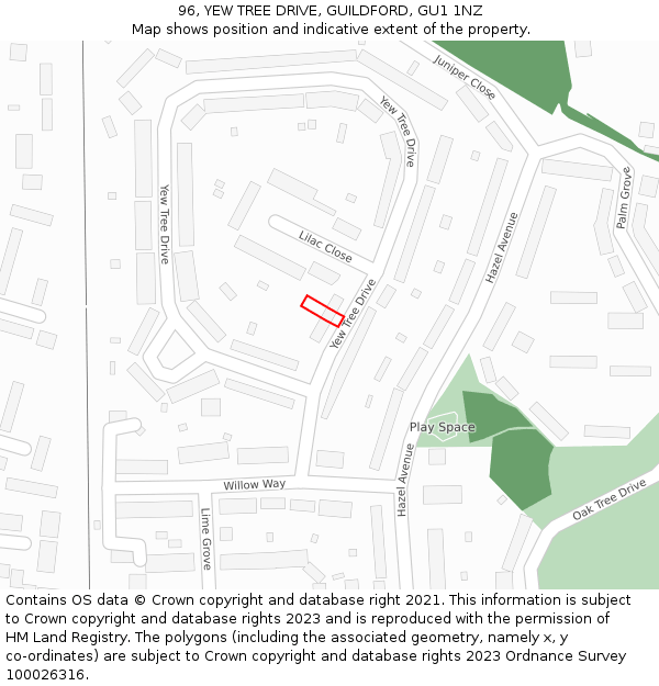 96, YEW TREE DRIVE, GUILDFORD, GU1 1NZ: Location map and indicative extent of plot