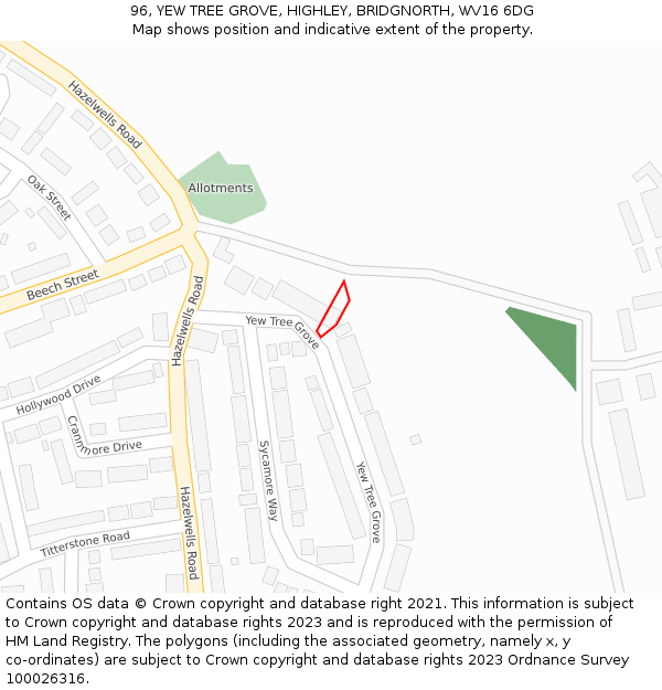 96, YEW TREE GROVE, HIGHLEY, BRIDGNORTH, WV16 6DG: Location map and indicative extent of plot