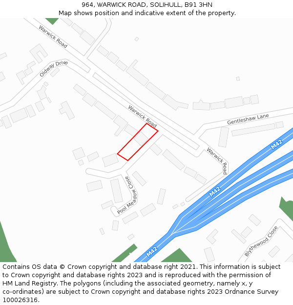 964, WARWICK ROAD, SOLIHULL, B91 3HN: Location map and indicative extent of plot