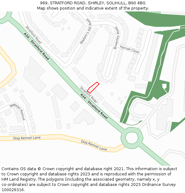 969, STRATFORD ROAD, SHIRLEY, SOLIHULL, B90 4BG: Location map and indicative extent of plot