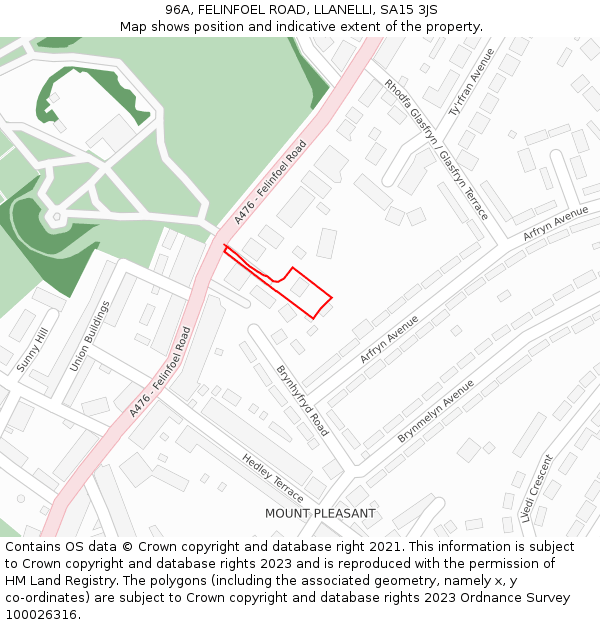 96A, FELINFOEL ROAD, LLANELLI, SA15 3JS: Location map and indicative extent of plot