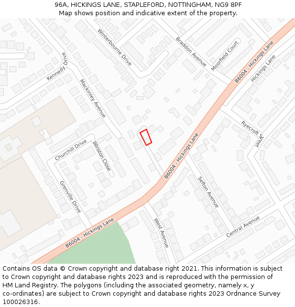 96A, HICKINGS LANE, STAPLEFORD, NOTTINGHAM, NG9 8PF: Location map and indicative extent of plot