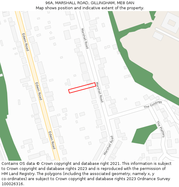 96A, MARSHALL ROAD, GILLINGHAM, ME8 0AN: Location map and indicative extent of plot