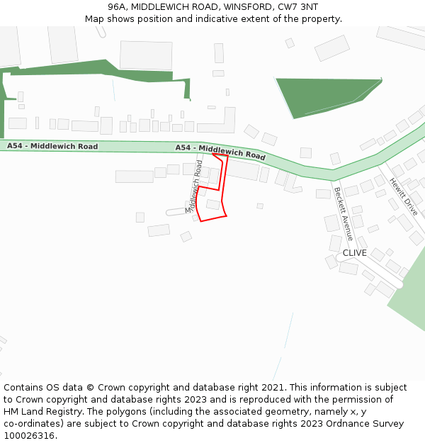 96A, MIDDLEWICH ROAD, WINSFORD, CW7 3NT: Location map and indicative extent of plot