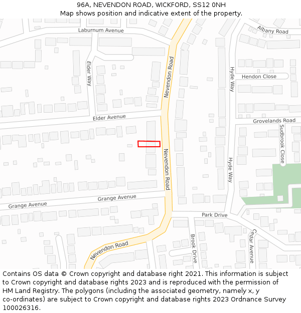 96A, NEVENDON ROAD, WICKFORD, SS12 0NH: Location map and indicative extent of plot