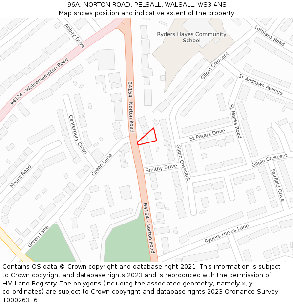 96A, NORTON ROAD, PELSALL, WALSALL, WS3 4NS: Location map and indicative extent of plot