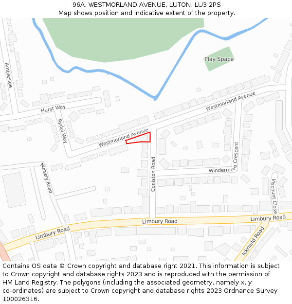 96A, WESTMORLAND AVENUE, LUTON, LU3 2PS: Location map and indicative extent of plot