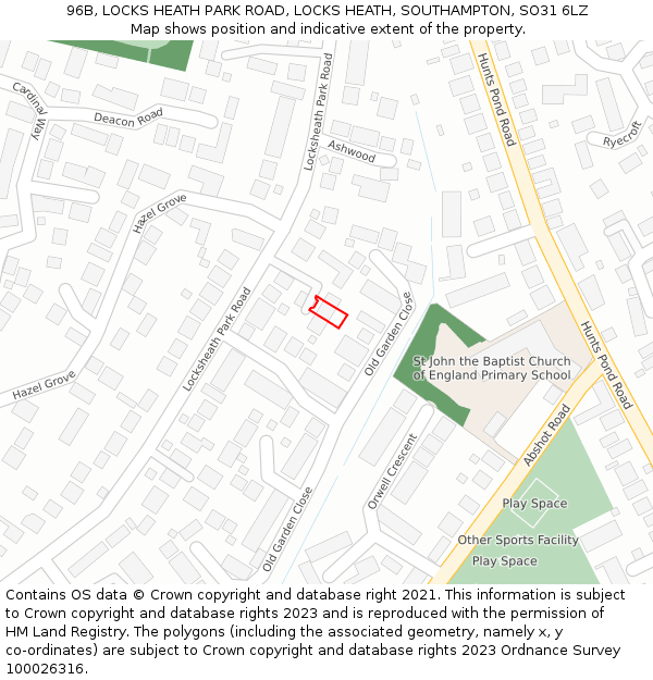 96B, LOCKS HEATH PARK ROAD, LOCKS HEATH, SOUTHAMPTON, SO31 6LZ: Location map and indicative extent of plot