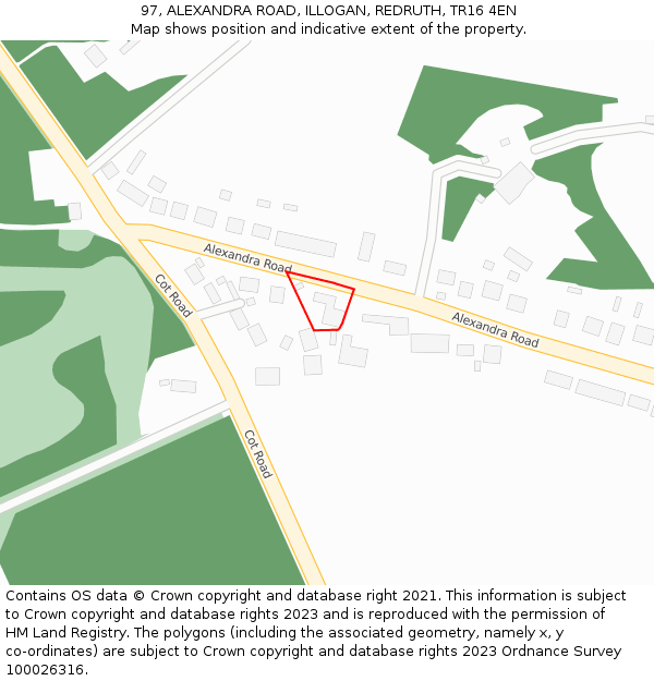 97, ALEXANDRA ROAD, ILLOGAN, REDRUTH, TR16 4EN: Location map and indicative extent of plot