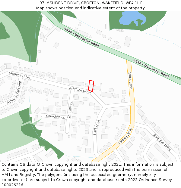 97, ASHDENE DRIVE, CROFTON, WAKEFIELD, WF4 1HF: Location map and indicative extent of plot