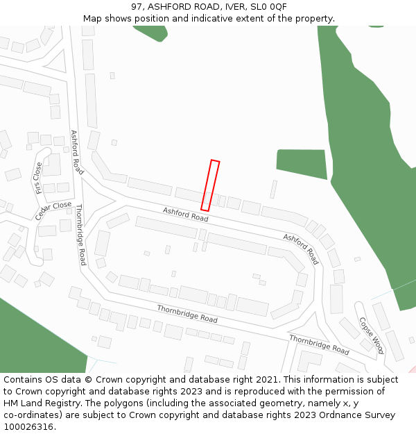 97, ASHFORD ROAD, IVER, SL0 0QF: Location map and indicative extent of plot