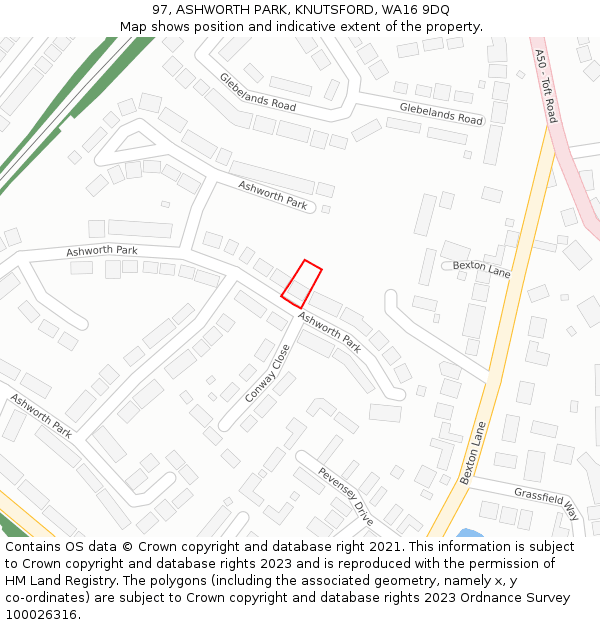 97, ASHWORTH PARK, KNUTSFORD, WA16 9DQ: Location map and indicative extent of plot