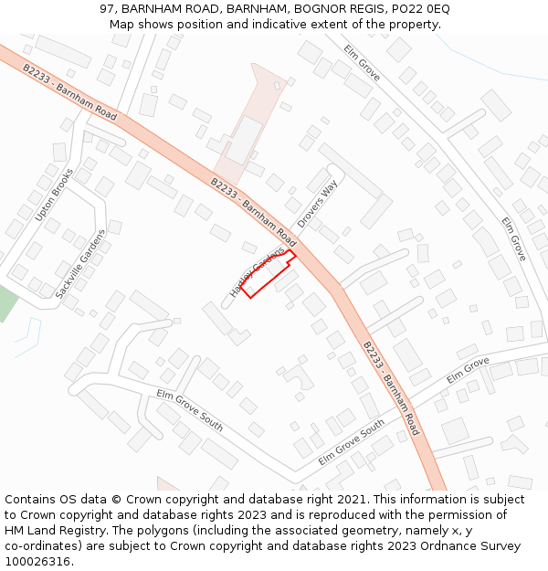 97, BARNHAM ROAD, BARNHAM, BOGNOR REGIS, PO22 0EQ: Location map and indicative extent of plot