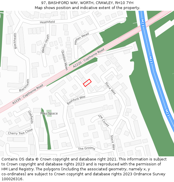 97, BASHFORD WAY, WORTH, CRAWLEY, RH10 7YH: Location map and indicative extent of plot