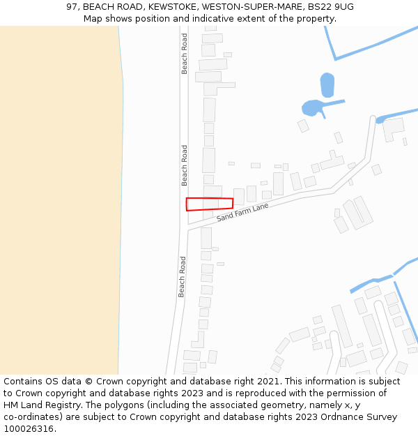 97, BEACH ROAD, KEWSTOKE, WESTON-SUPER-MARE, BS22 9UG: Location map and indicative extent of plot