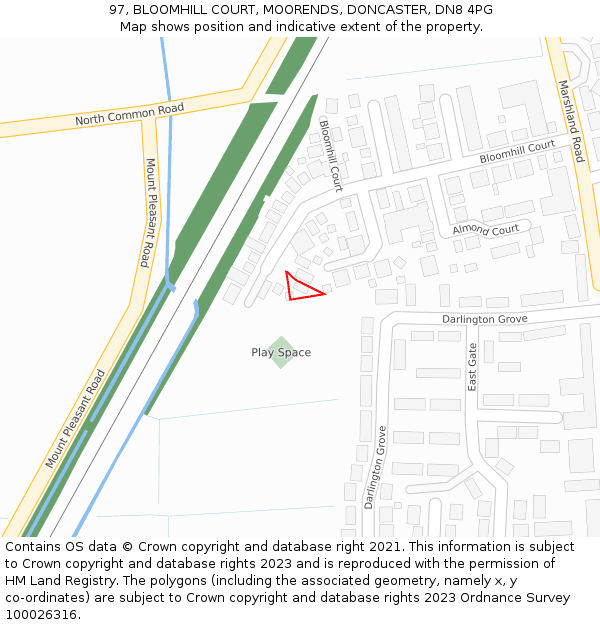 97, BLOOMHILL COURT, MOORENDS, DONCASTER, DN8 4PG: Location map and indicative extent of plot